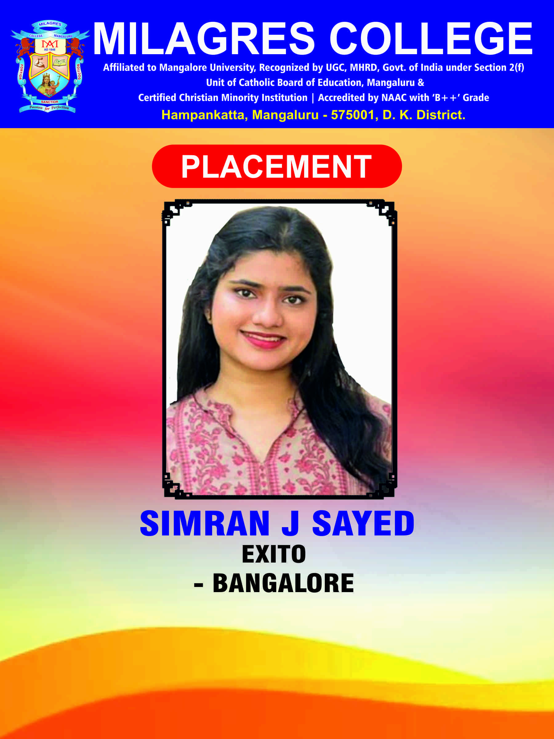 Successfully placed student